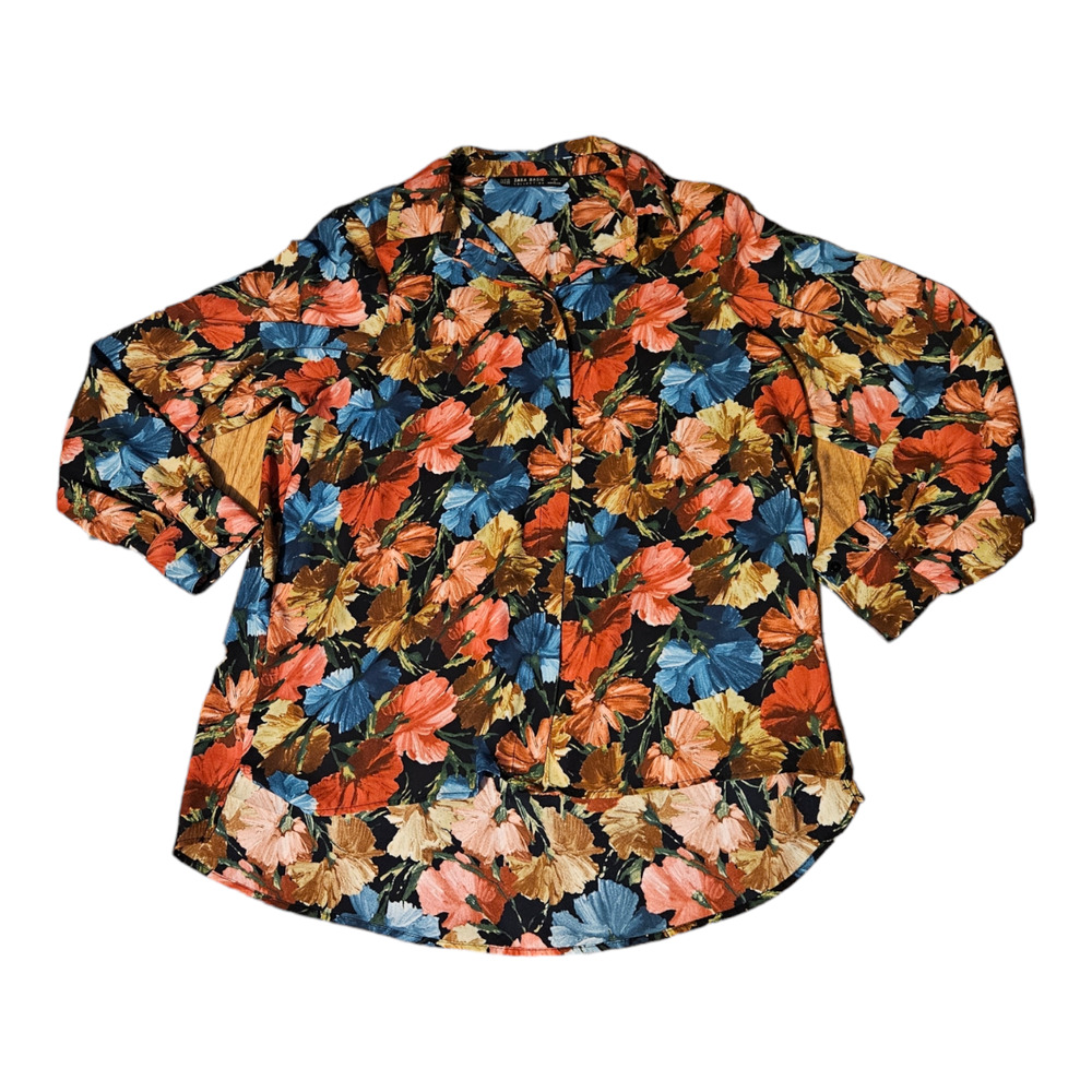 Zara Basic Collection XS Floral Long Sleeve Button Up Shirt